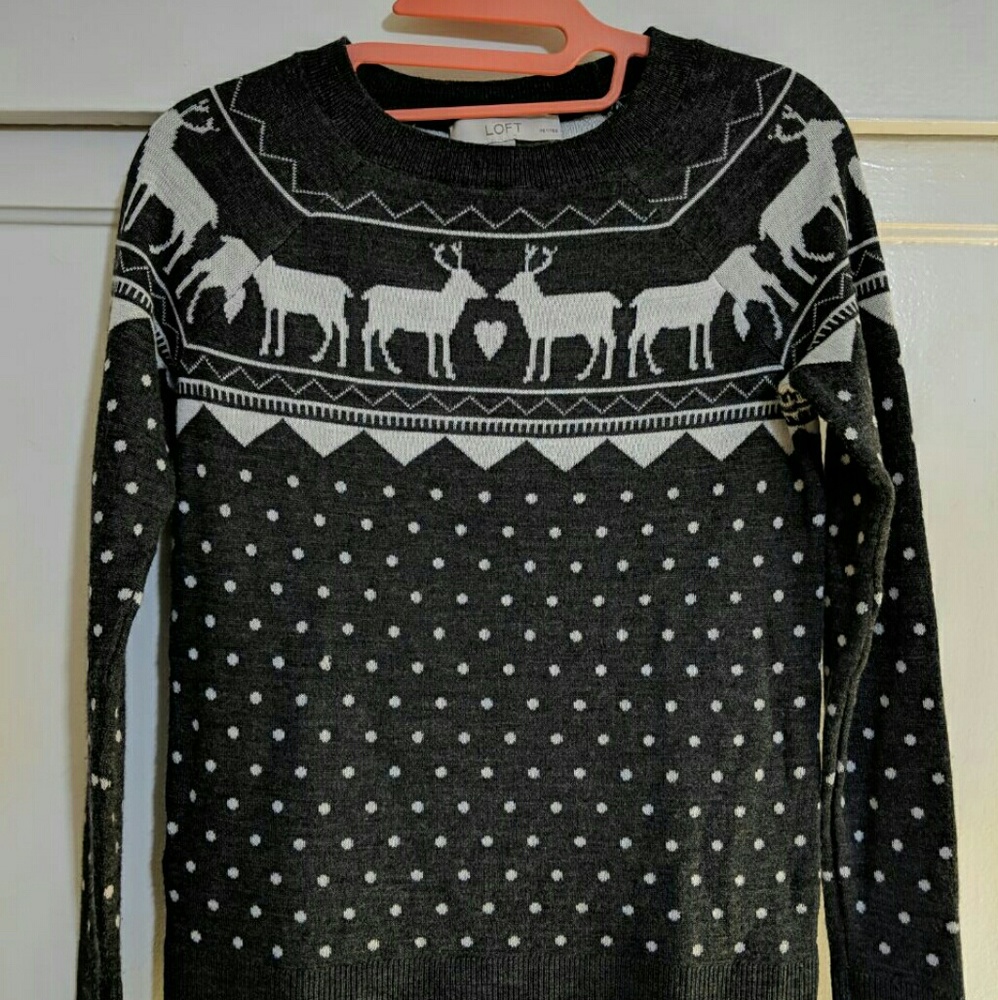 Loft Petite Reindeer Fairisle Sweater
